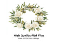 Olive White Rose Wreaths Clipart Bundle