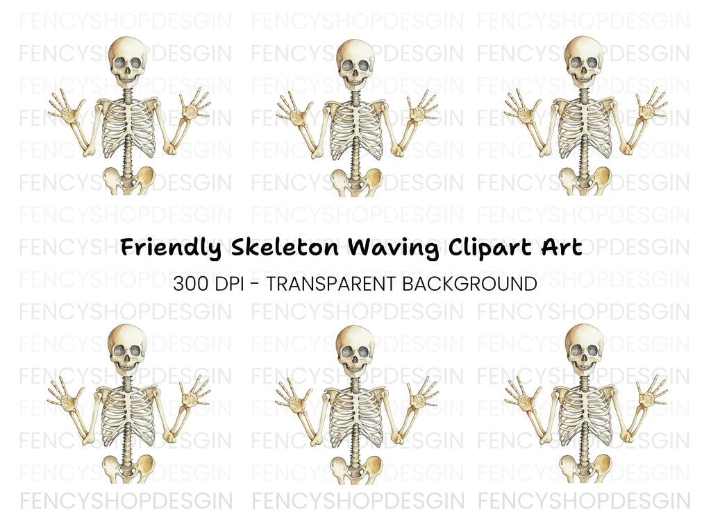 Happy Skeleton Waving Hands Clipart Bundle