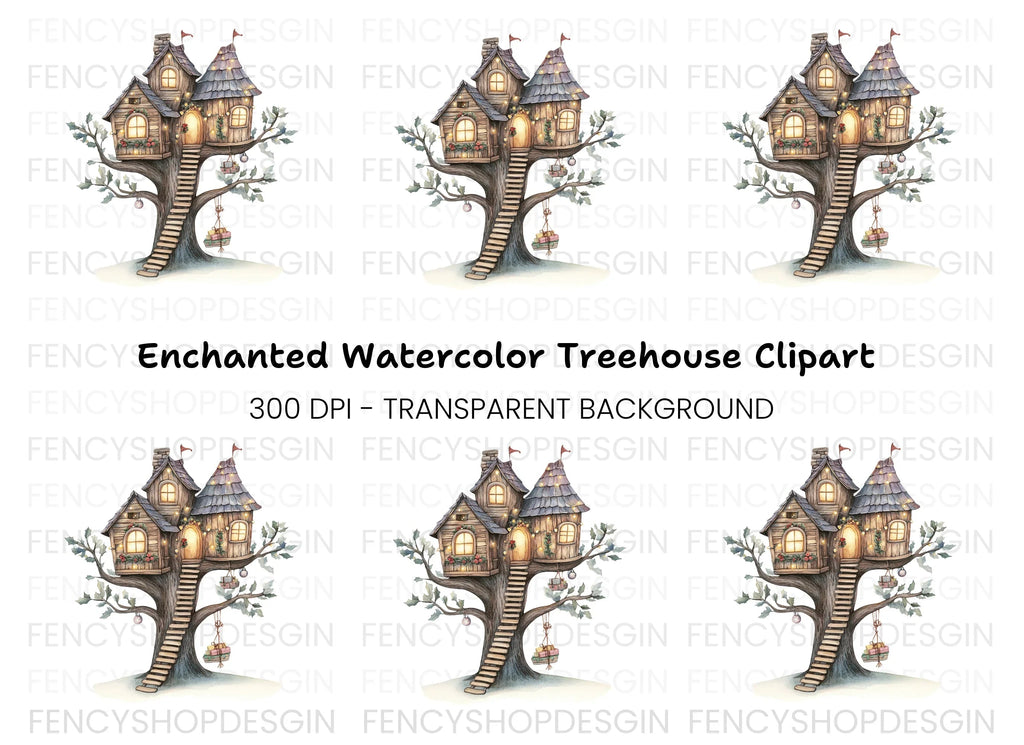 Cozy Christmas Treehouse Clipart Bundle
