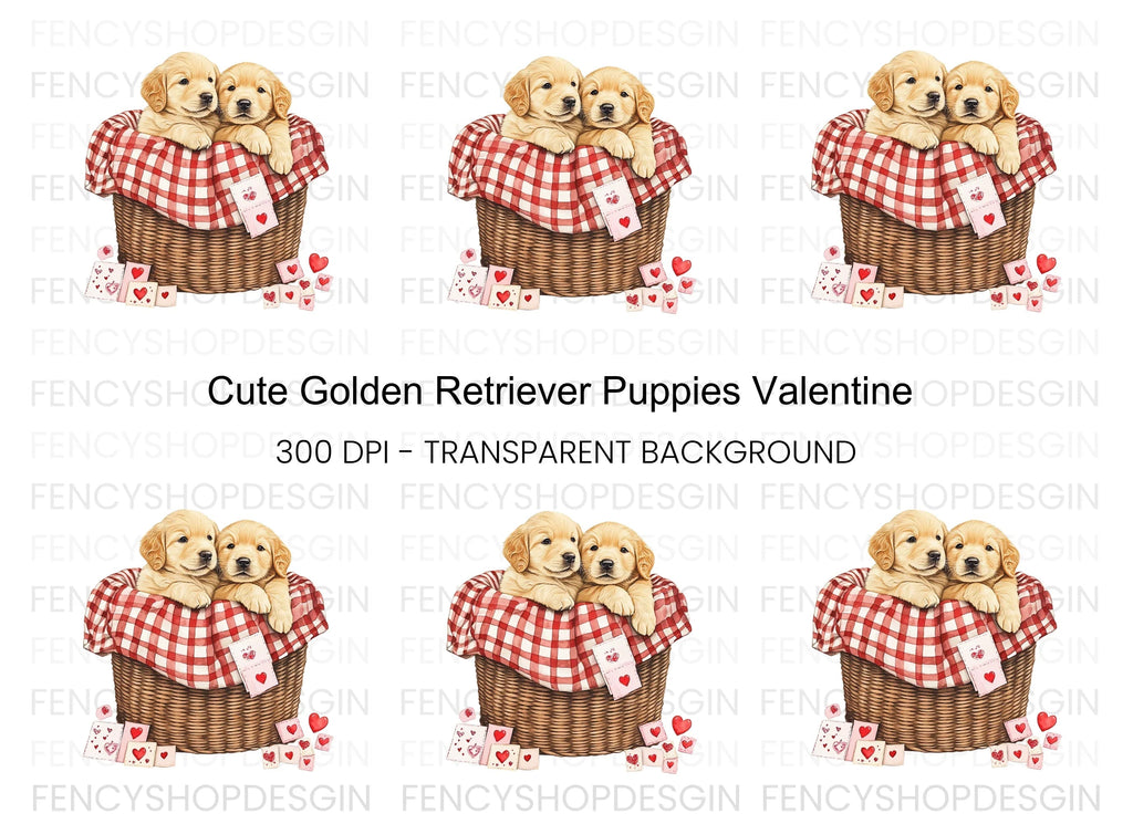 Cute Golden Retriever Puppies Clipart Bundle