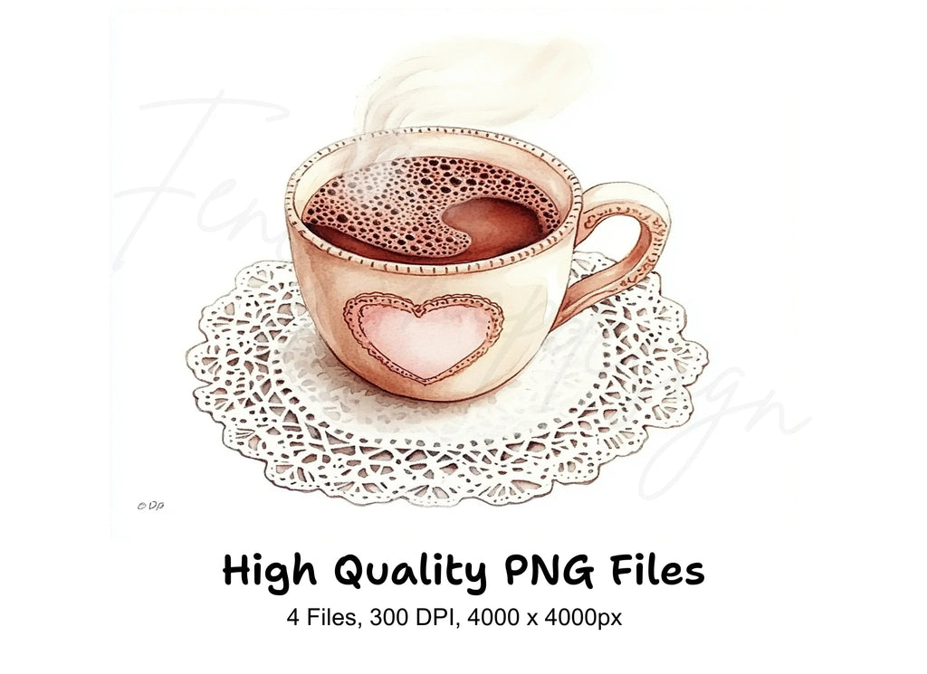 Heart Coffee Cups Clipart Bundle