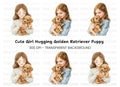 Girls Cuddling Puppies Clipart Bundle