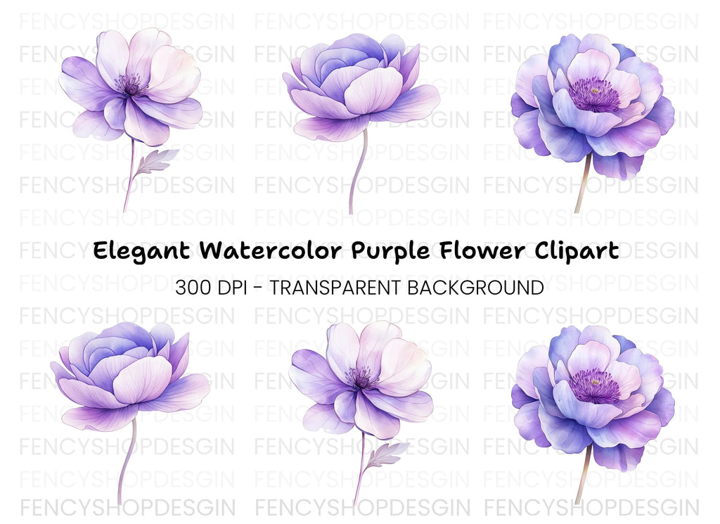 Elegant Purple Peony Flower Clipart Bundle
