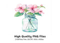 Pink Cherry Blossom Mason Jar Clipart Bundle