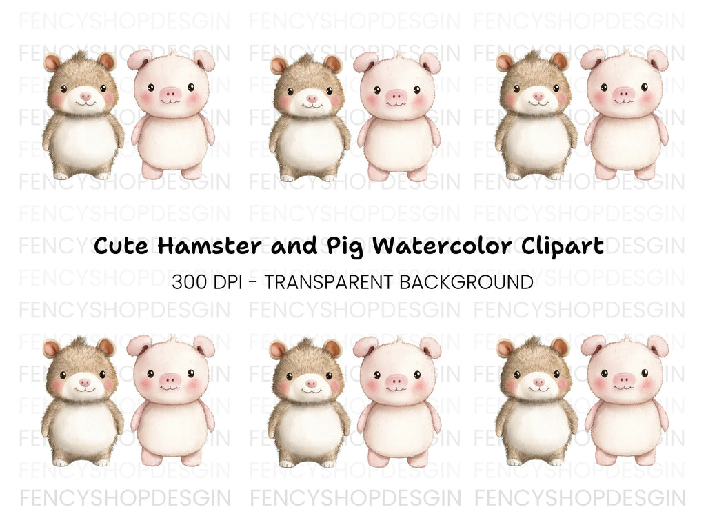 Cute Hamster and Piglet Duo Clipart Bundle