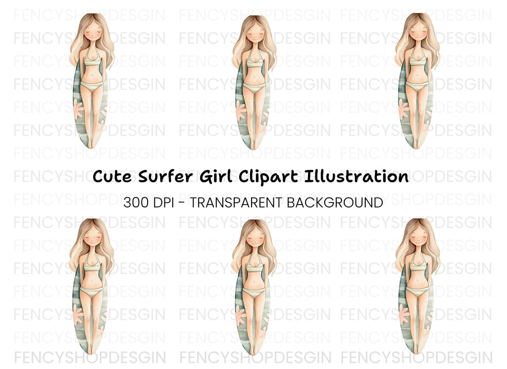 Girl Surfer Clipart Bundle