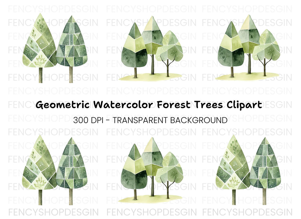 Abstract Forest Trees Clipart Bundle