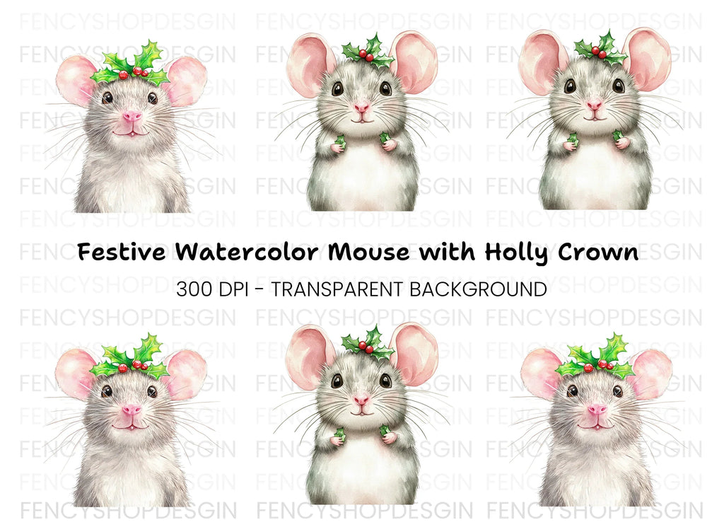 Cute Christmas Mouse Clipart Bundle