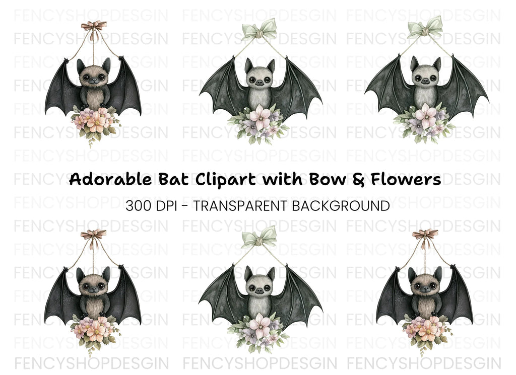 Sweet Baby Bat Floral Arrangement Clipart Bundle
