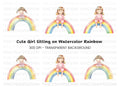 Sweet Girls on Rainbow Clipart Bundle