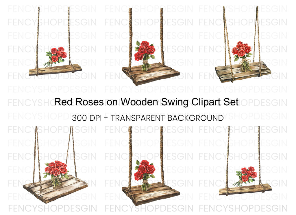 Romantic Rose Bouquet Swing Clipart Bundle