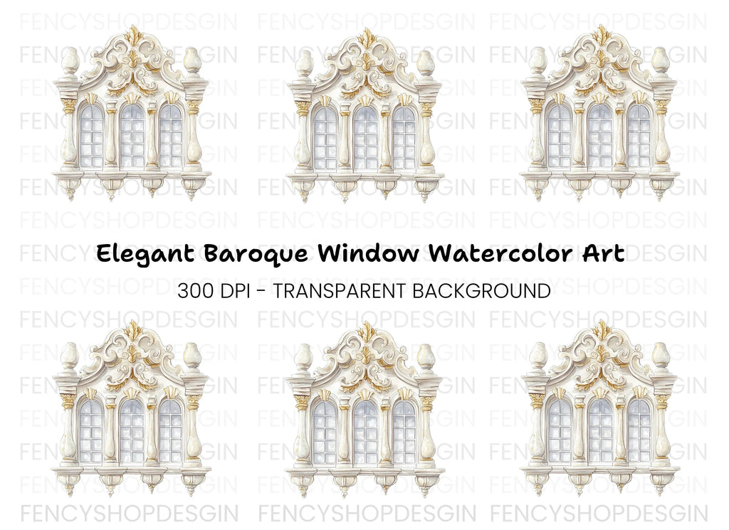 Ornate Triple Window Baroque Clipart Bundle