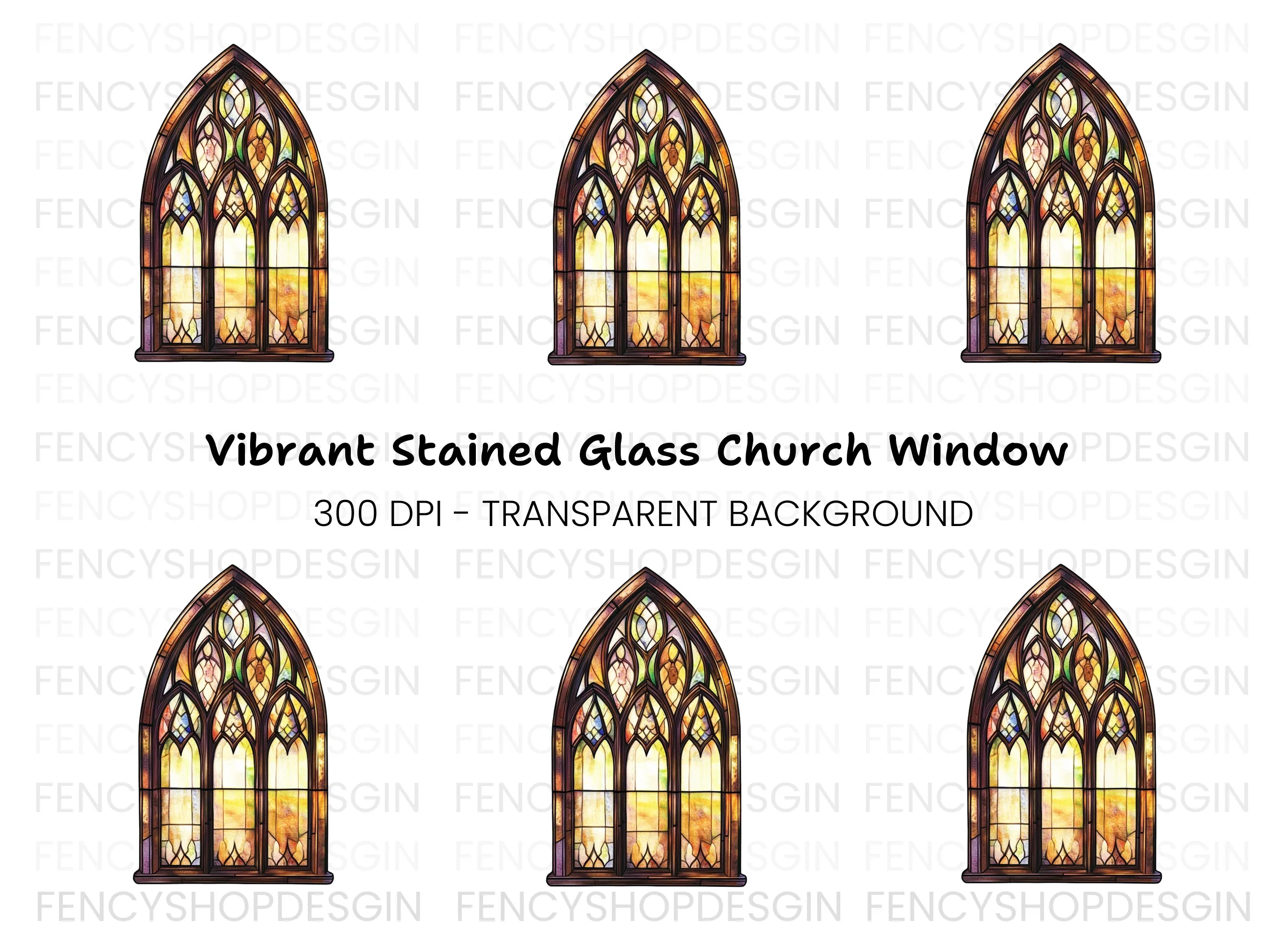Stained Glass Church Window Clipart Bundle
