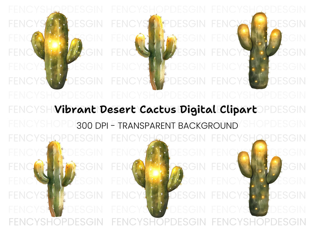 Sparkling Cactus Clipart Bundle