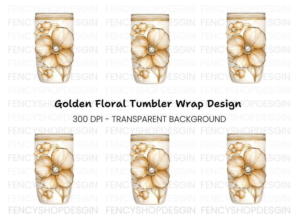 Golden Floral Tumbler Clipart Bundle