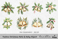 Festive Christmas Bells Holly Clipart Bundle