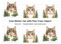 Winter Cats and Pine Trees Clipart Bundle