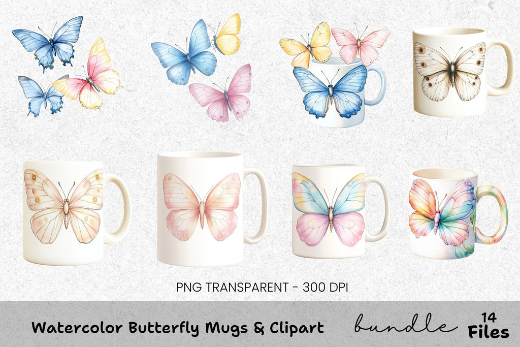 Butterfly Mugs Clipart Bundle