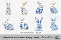 Chinoiserie Blue White Bunny Clipart Bundle