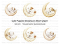 Sleeping Puppies on Moon Clipart Bundle