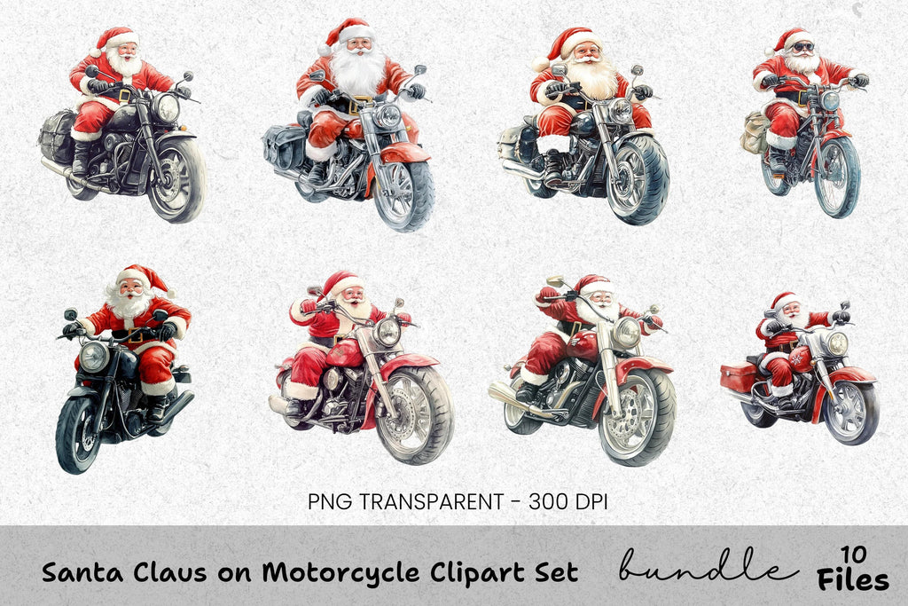 Santa Claus on Motorcycle Clipart Bundle