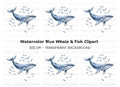 Blue Whale and Fish Ocean Clipart Bundle