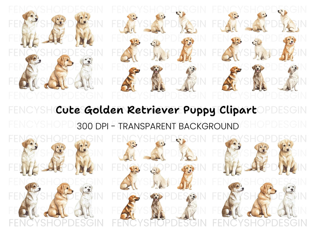Adorable Golden Retriever Puppies Clipart Bundle