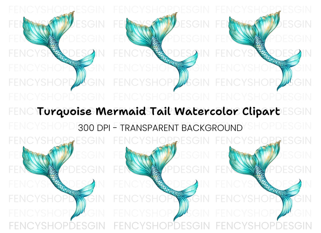 Teal and Gold Mermaid Tail Clipart Bundle
