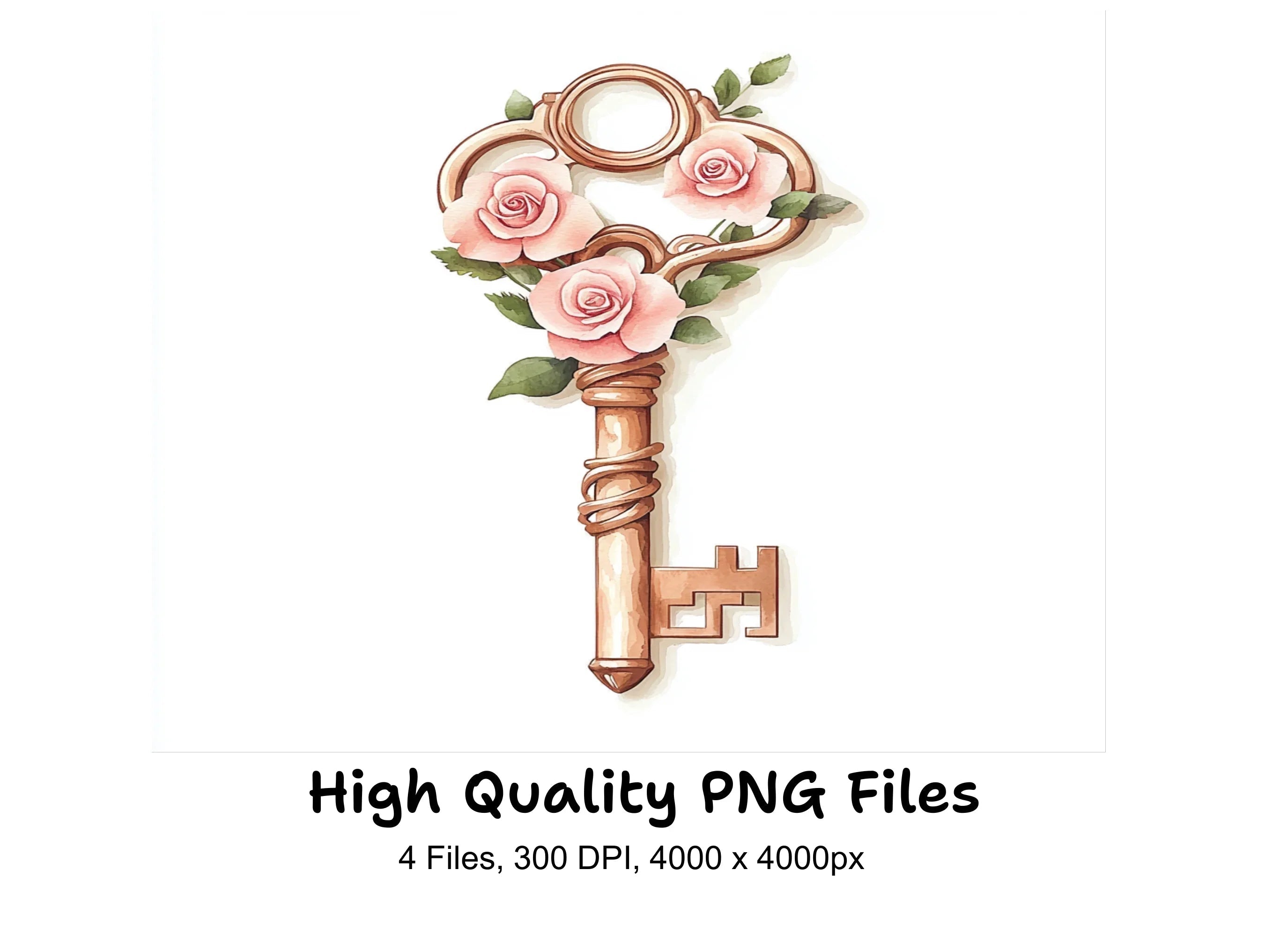 Vintage Rose Key Clipart Bundle