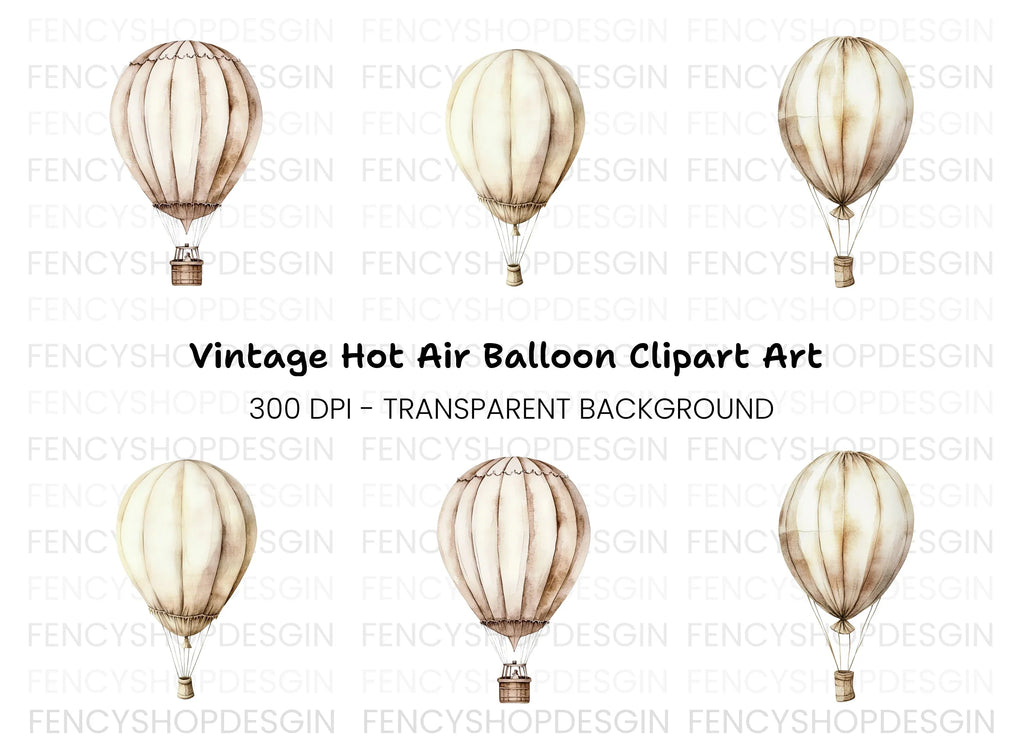 Vintage Hot Air Balloon Clipart Bundle