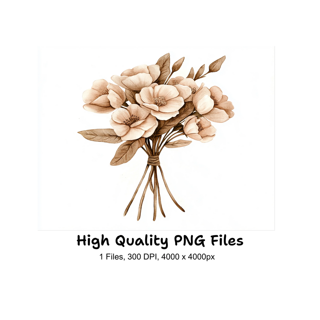Elegant Sepia Floral Bouquet Clipart Bundle