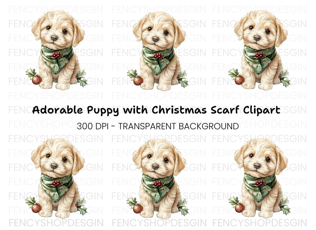 Cute Puppy Christmas Scarf Clipart Bundle