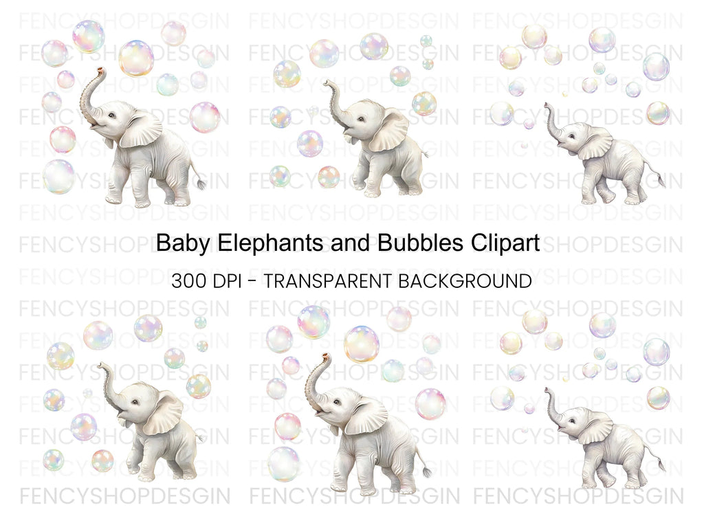 Playful Elephants and Bubbles Clipart Bundle