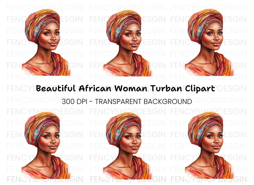 Beautiful African Woman Turban Clipart Bundle