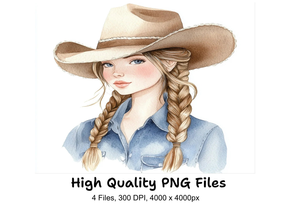 Cowgirl With Braids Clipart Bundle