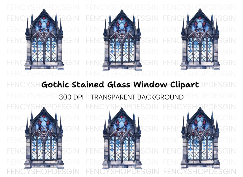 Gothic Stained Glass Window Clipart Bundle