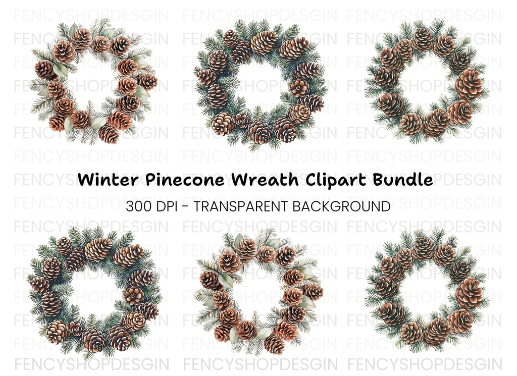 Pinecone Christmas Wreaths Clipart Bundle