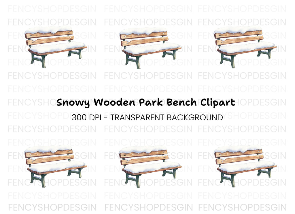Snowy Wooden Park Bench Clipart Bundle