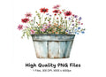 Wildflower Arrangement in Galvanized Bucket Clipart Bundle
