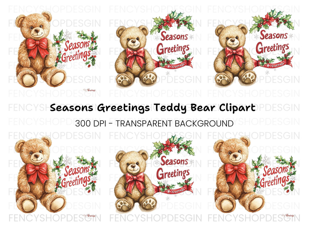 Cute Teddy Bear Christmas Clipart Bundle