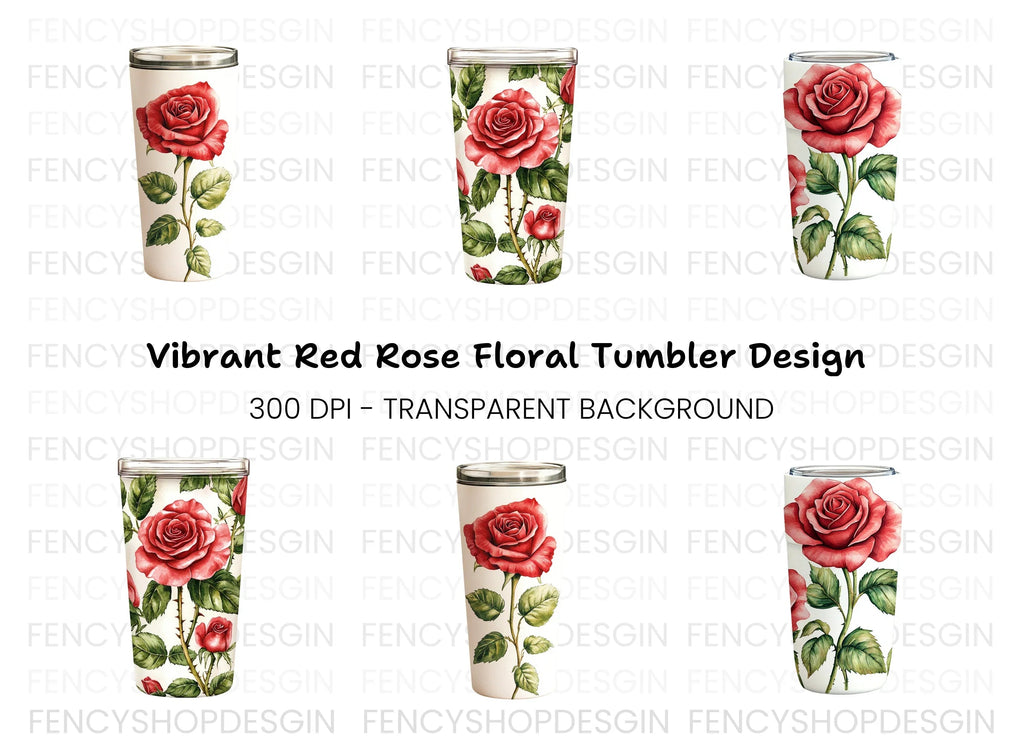 Red Rose Tumbler Clipart Bundle