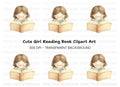Cute Girl Reading Book Clipart Bundle