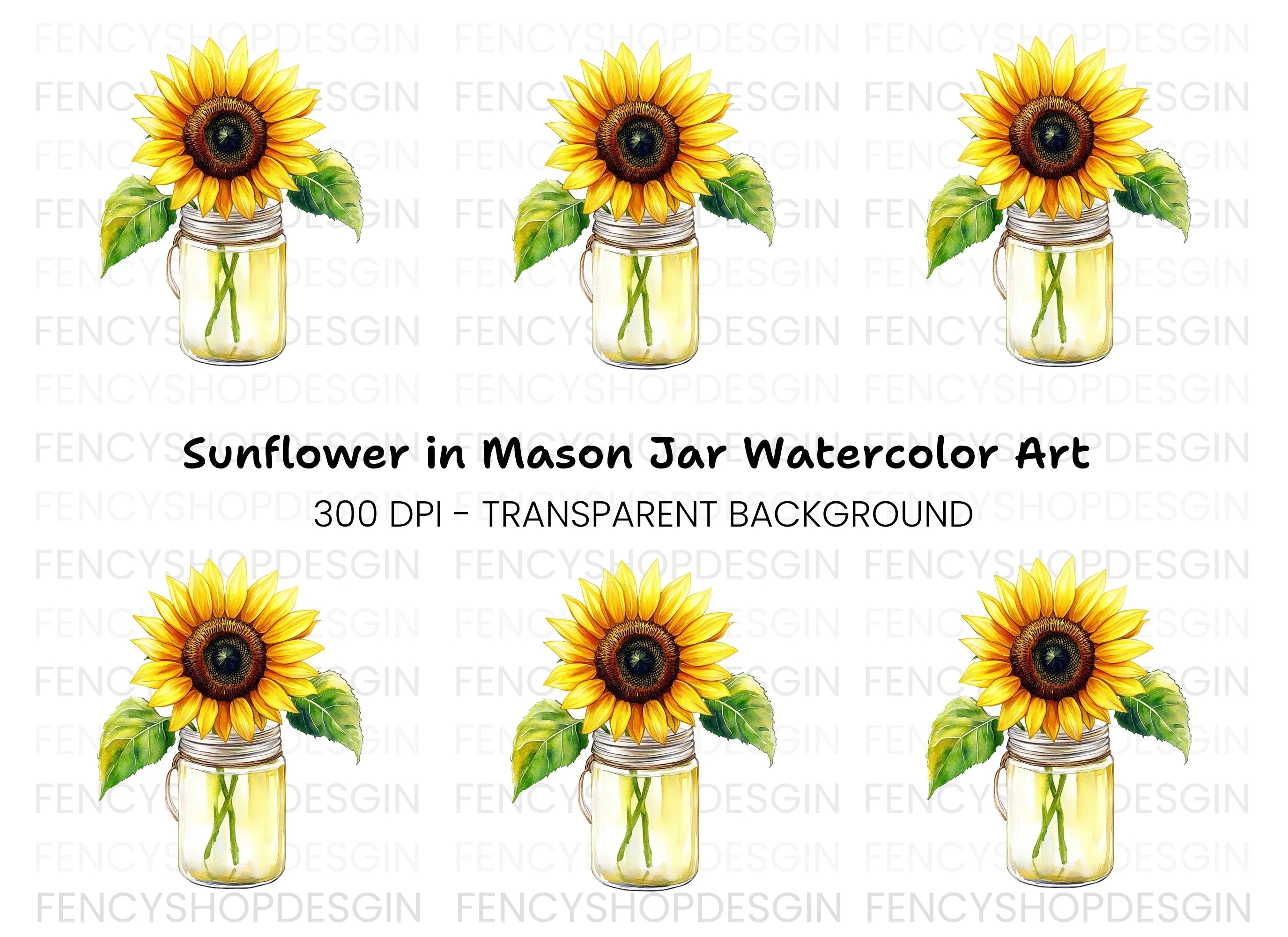 Sunflower in Mason Jar Clipart Bundle