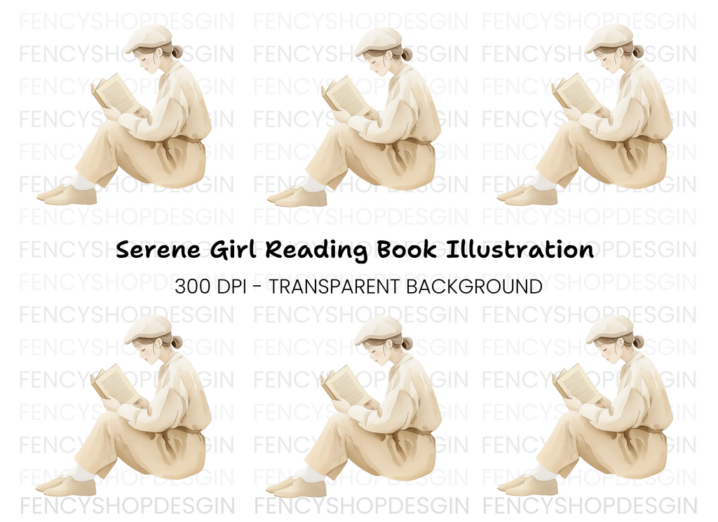 Girl Reading Book Illustration Clipart Bundle