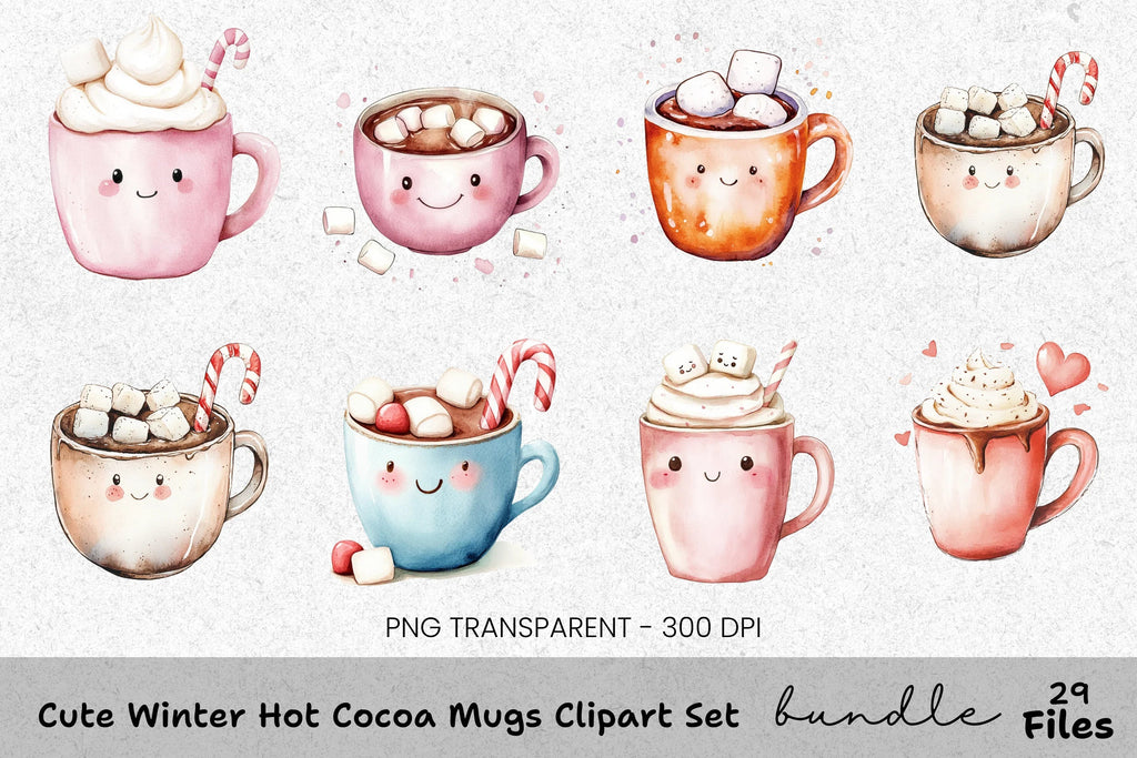 Cute Christmas Mugs Clipart Bundle
