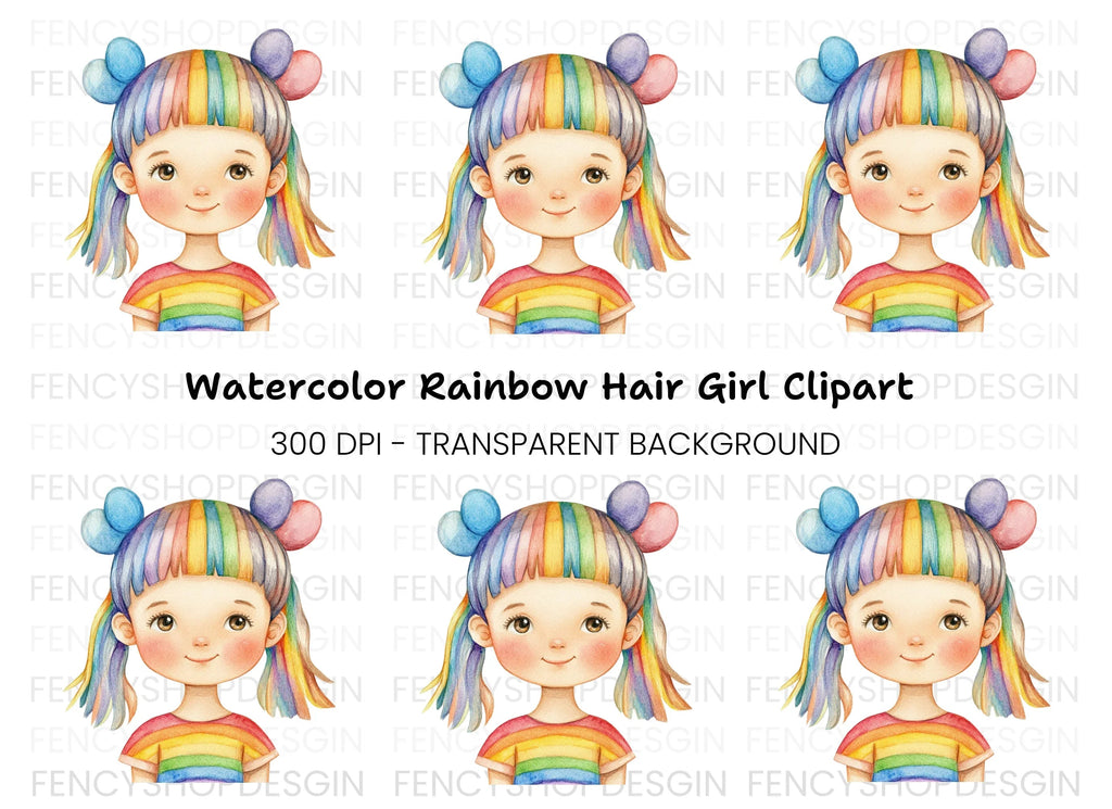 Rainbow Hair Girl Clipart Bundle