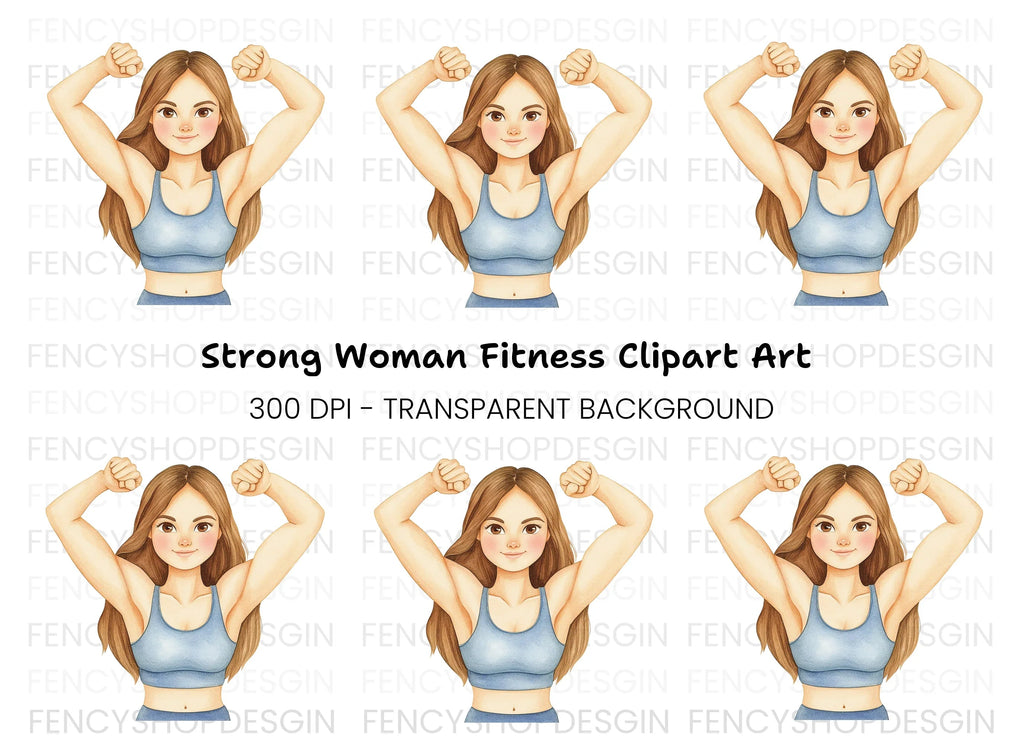 Strong Woman Fitness Power Clipart Bundle