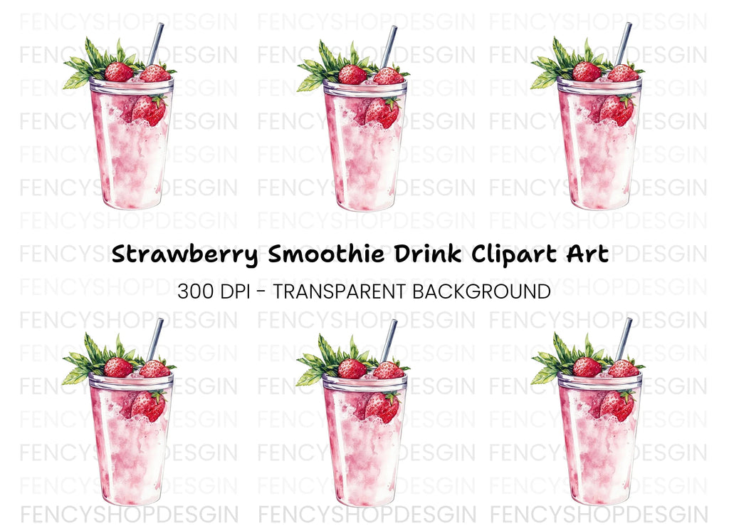 Strawberry Smoothie Clipart Bundle