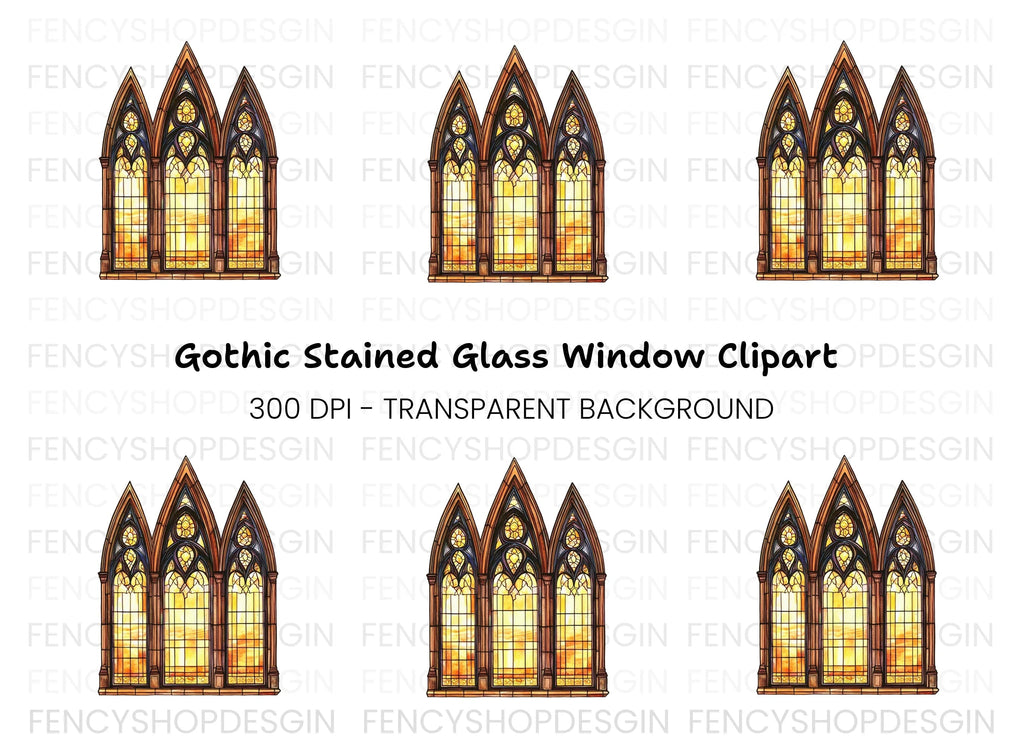 Gothic Stained Glass Window Clipart Bundle