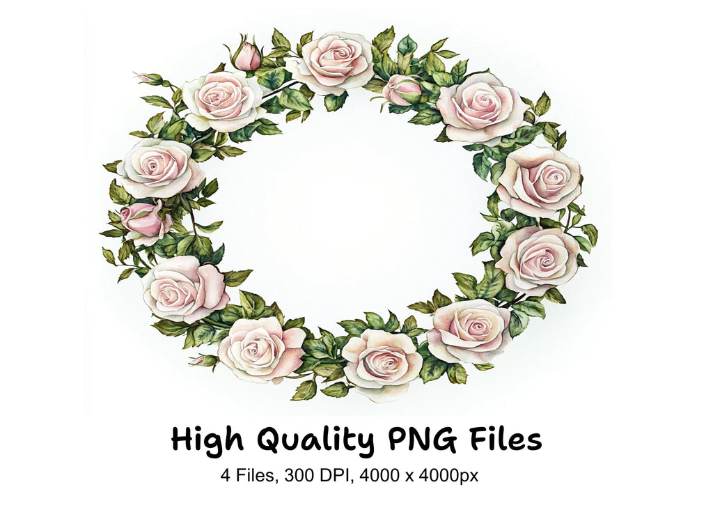 Pink Rose Floral Wreaths Clipart Bundle